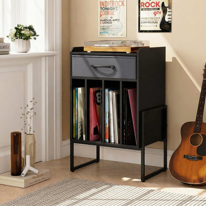 Record Player Stand with Drawer and Record Holder