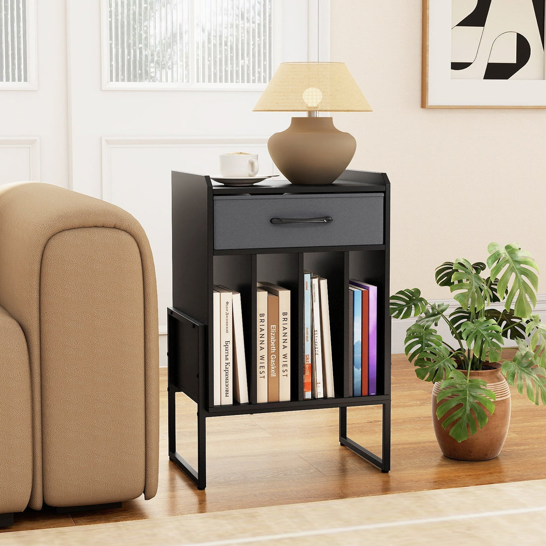 Record Player Stand with Drawer and Record Holder