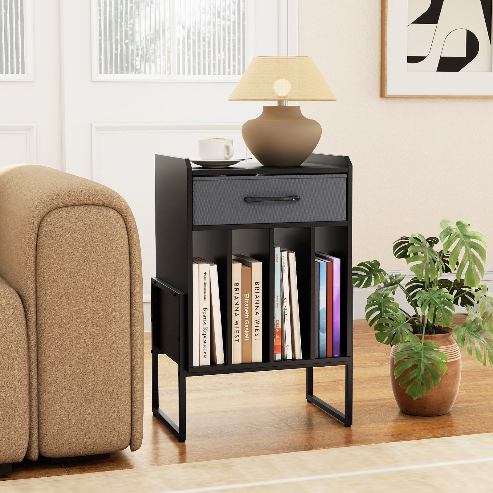 Record Player Stand with Drawer and Record Holder