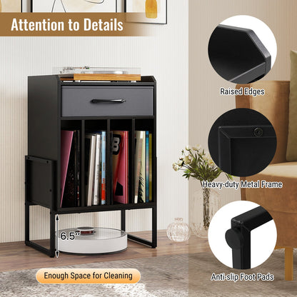 Record Player Stand with Drawer and Record Holder
