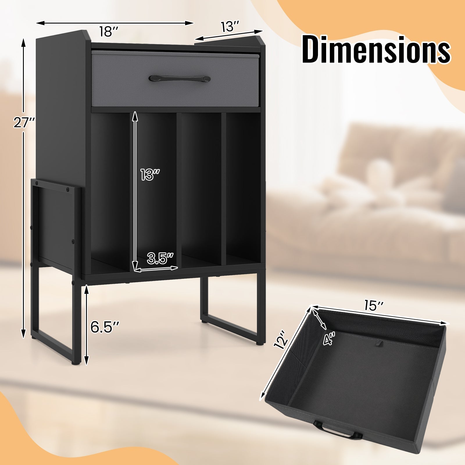 Record Player Stand with Drawer and Record Holder