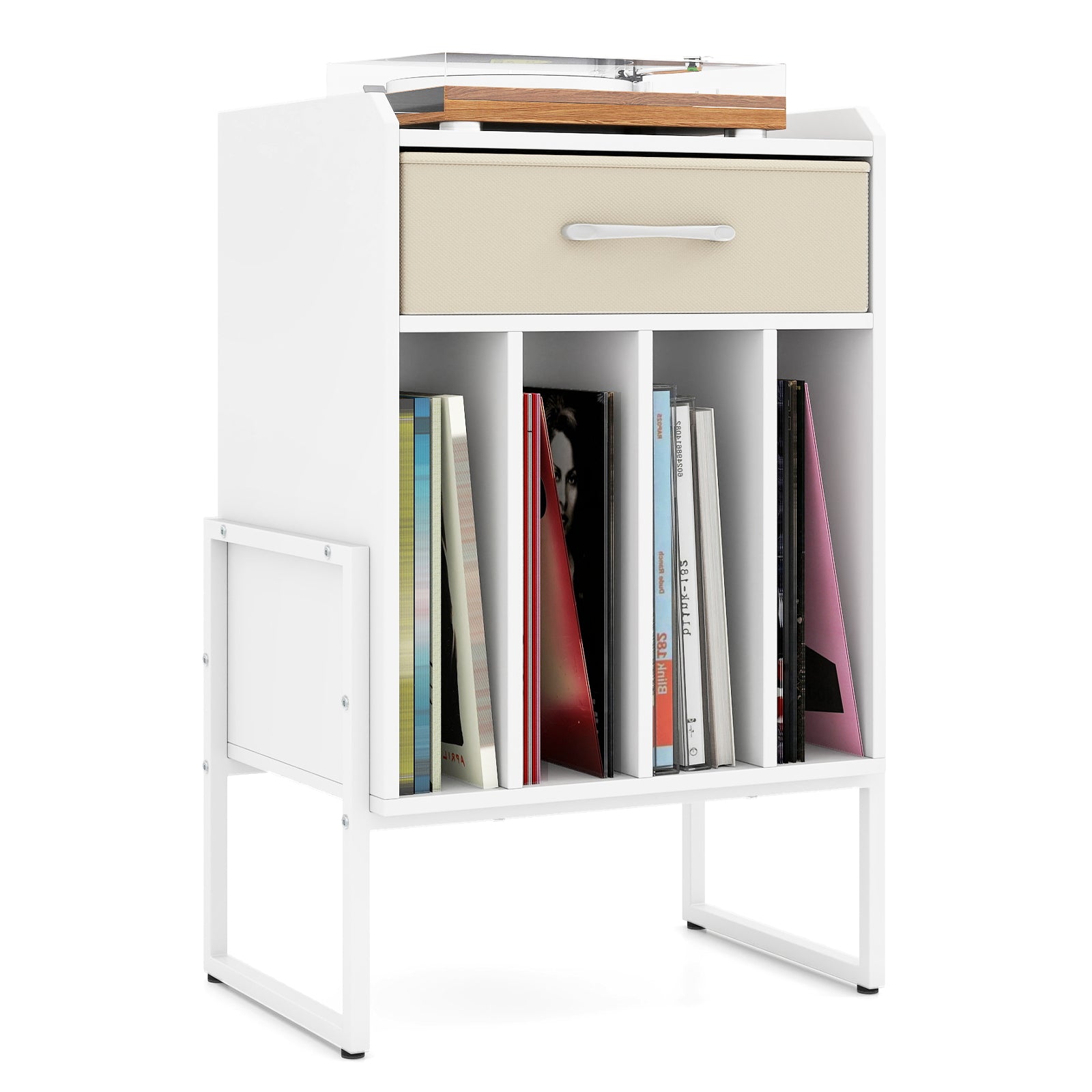 Record Player Stand with Drawer and Record Holder