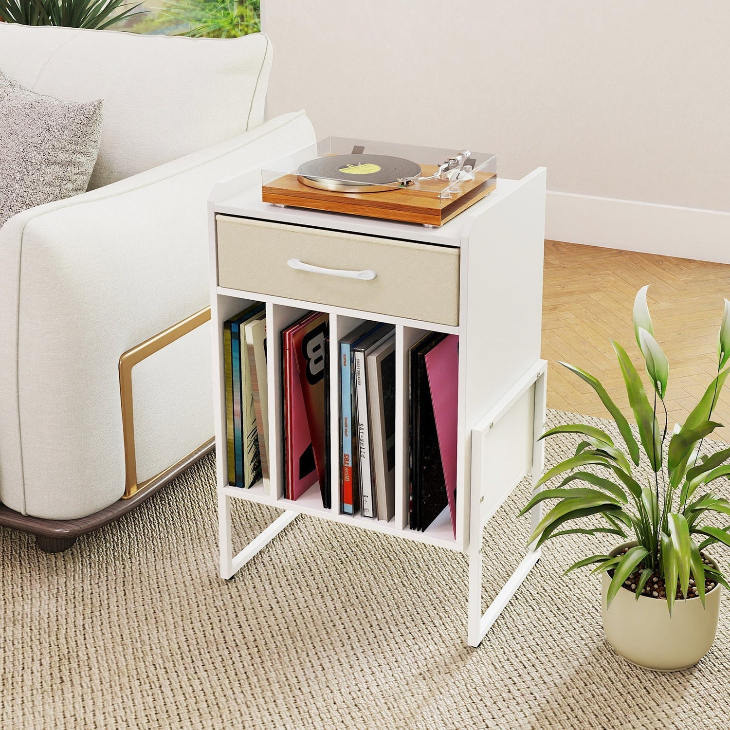 Record Player Stand with Drawer and Record Holder