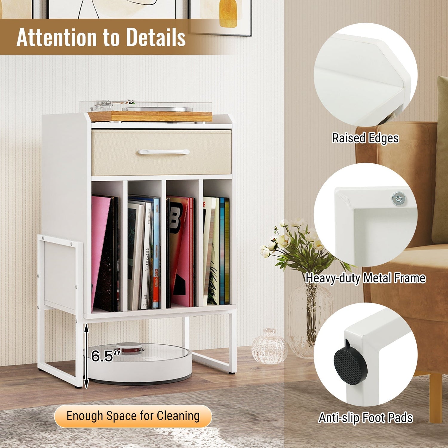 Record Player Stand with Drawer and Record Holder