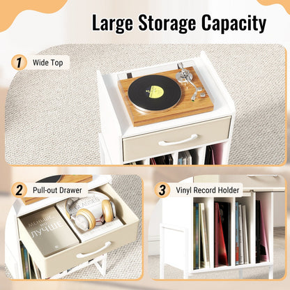 Record Player Stand with Drawer and Record Holder