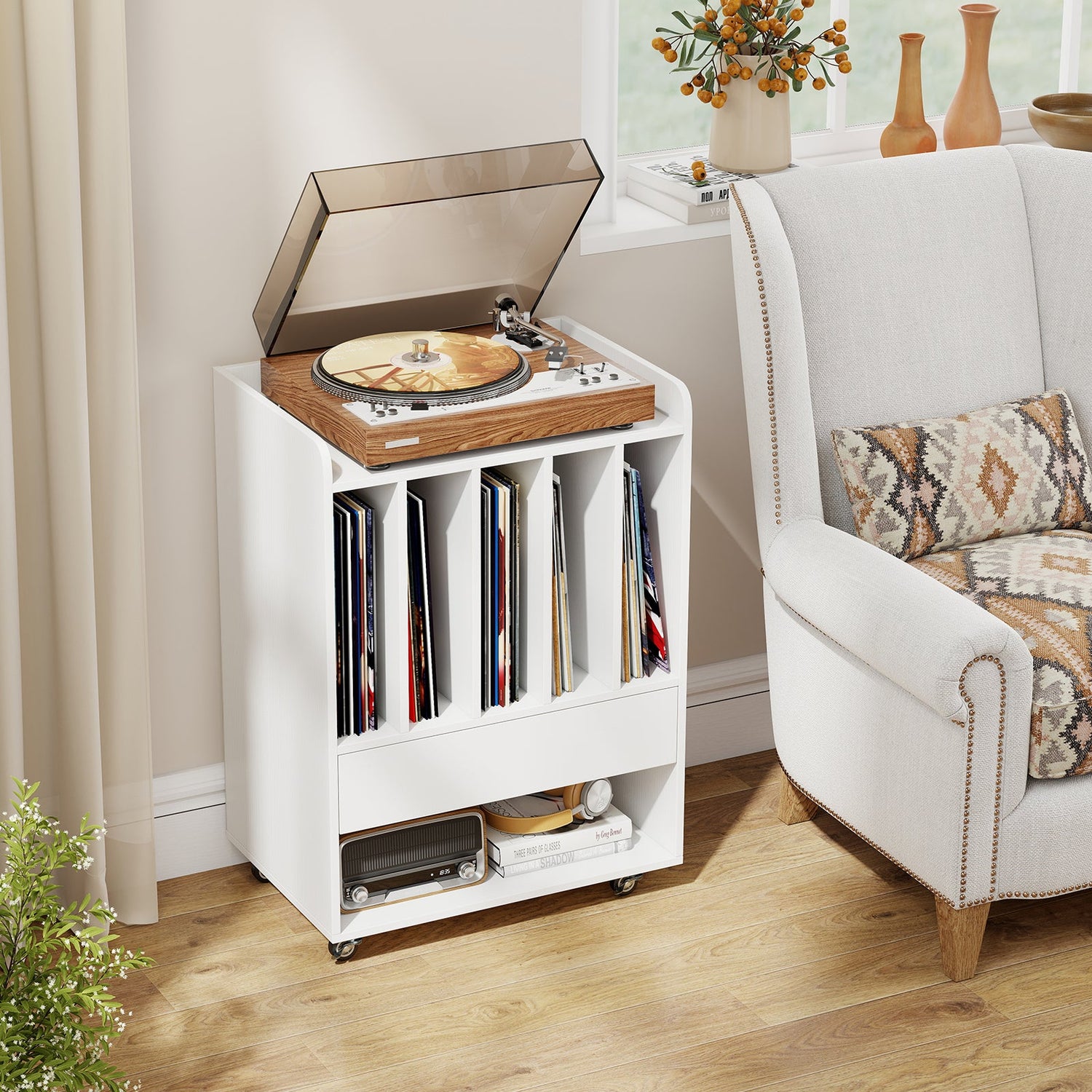 Record Player Stand Turntable Stand with Drawer and Record Holder