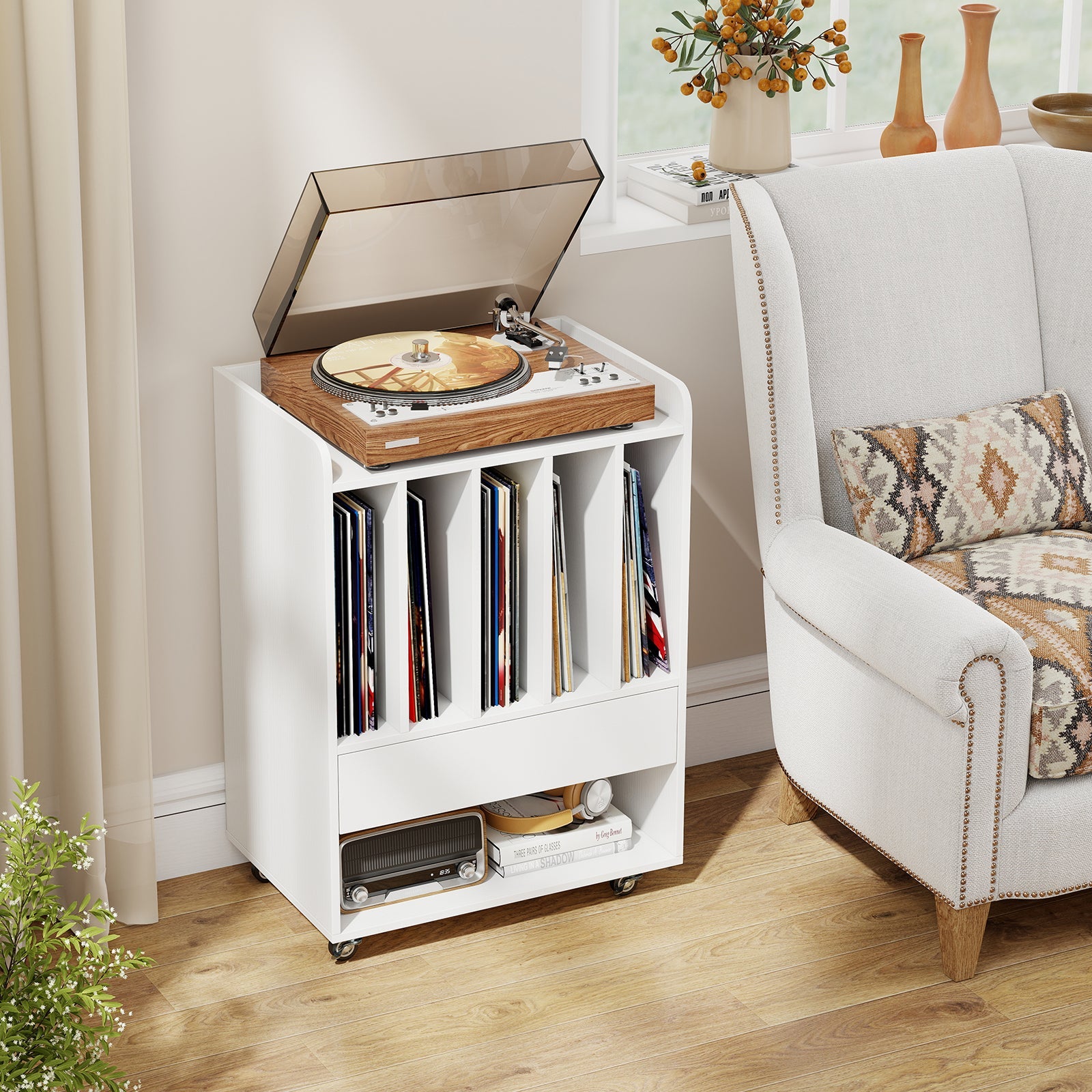 Record Player Stand Turntable Stand with Drawer and Record Holder