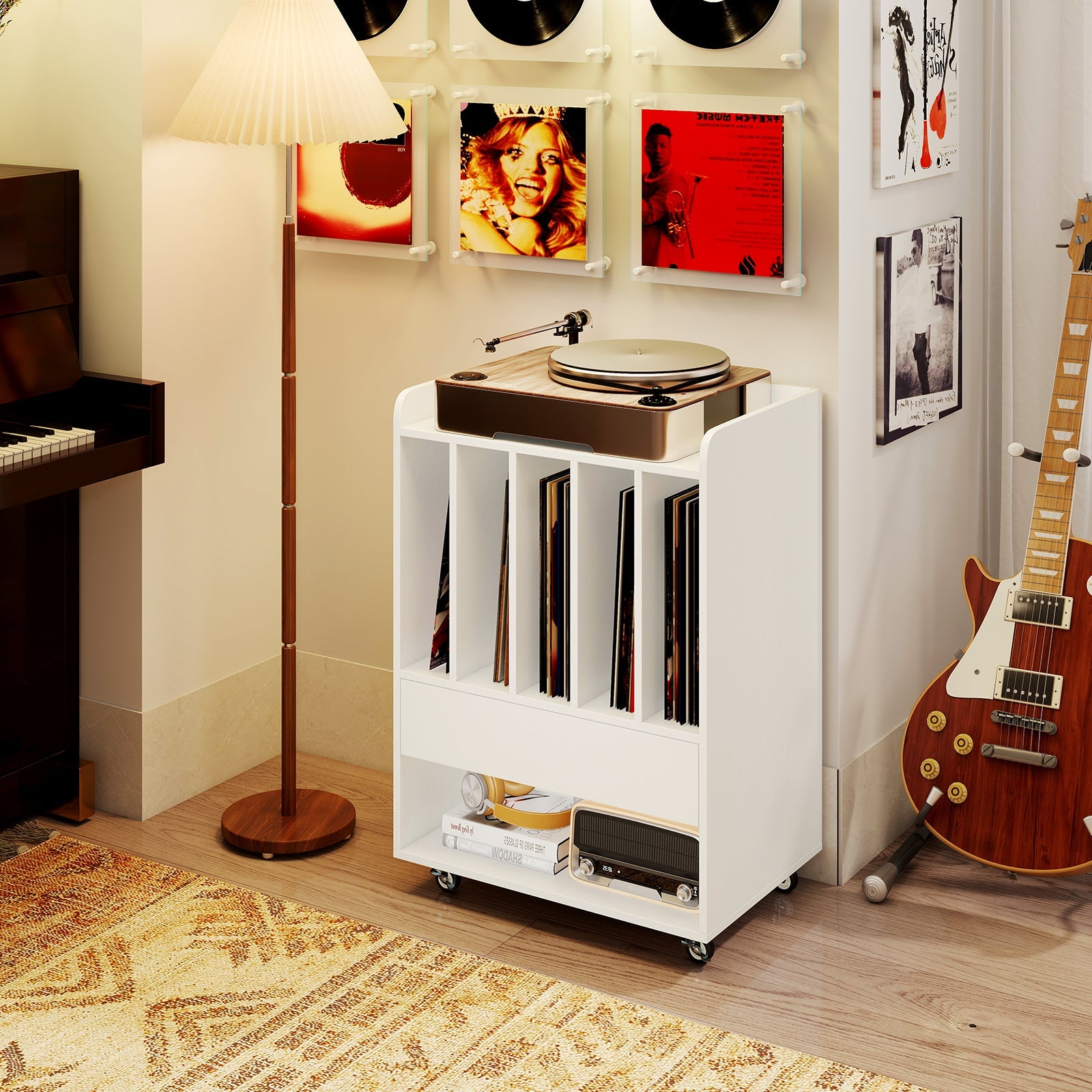 Record Player Stand Turntable Stand with Drawer and Record Holder