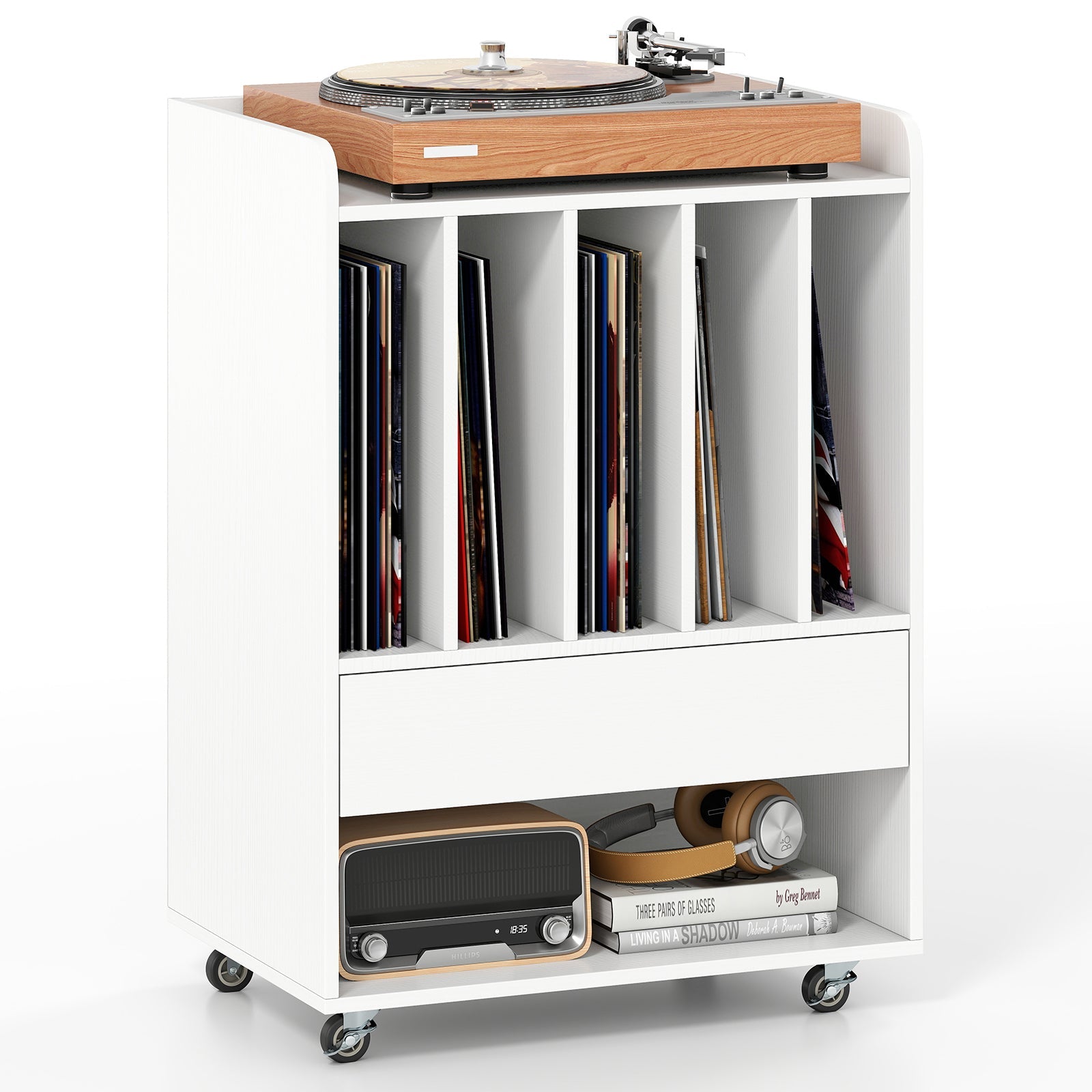 Record Player Stand Turntable Stand with Drawer and Record Holder
