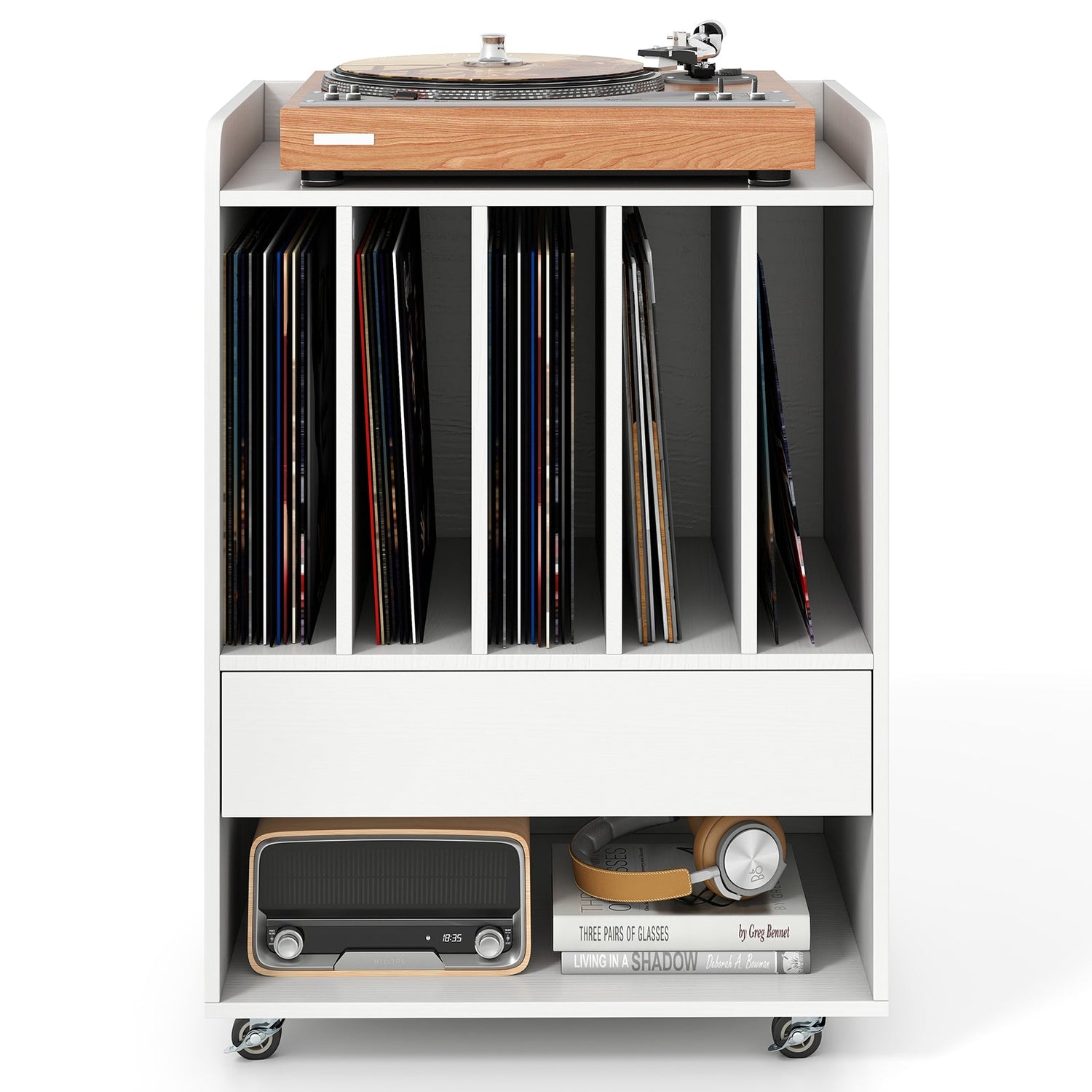 Record Player Stand Turntable Stand with Drawer and Record Holder