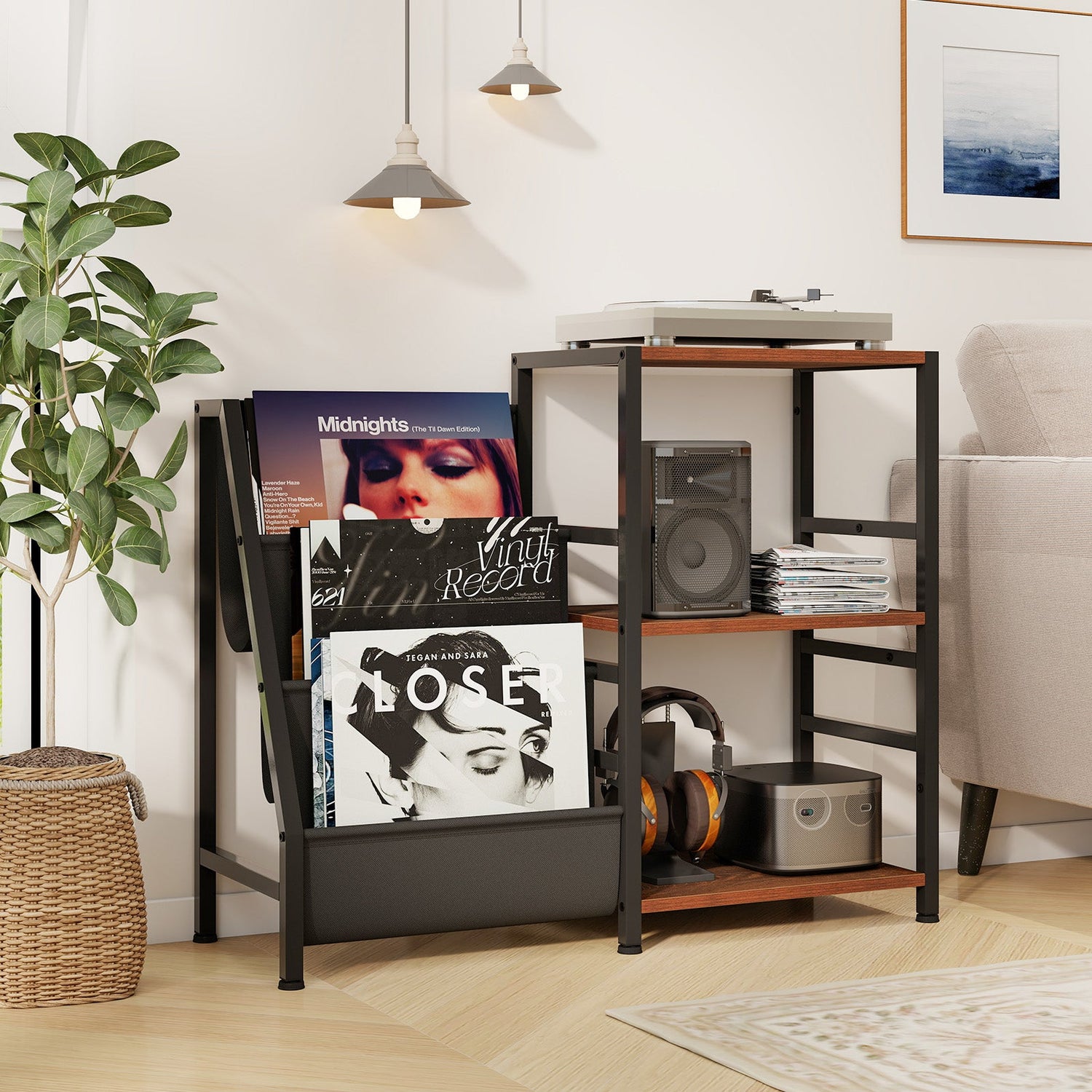 Record Player Stand for up to 200 Albums Turntable Display Stand with 3 Shelves