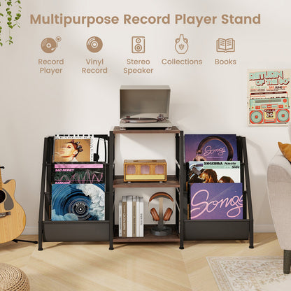 Record Player Stand for up to 200 Albums Turntable Display Stand with 3 Shelves