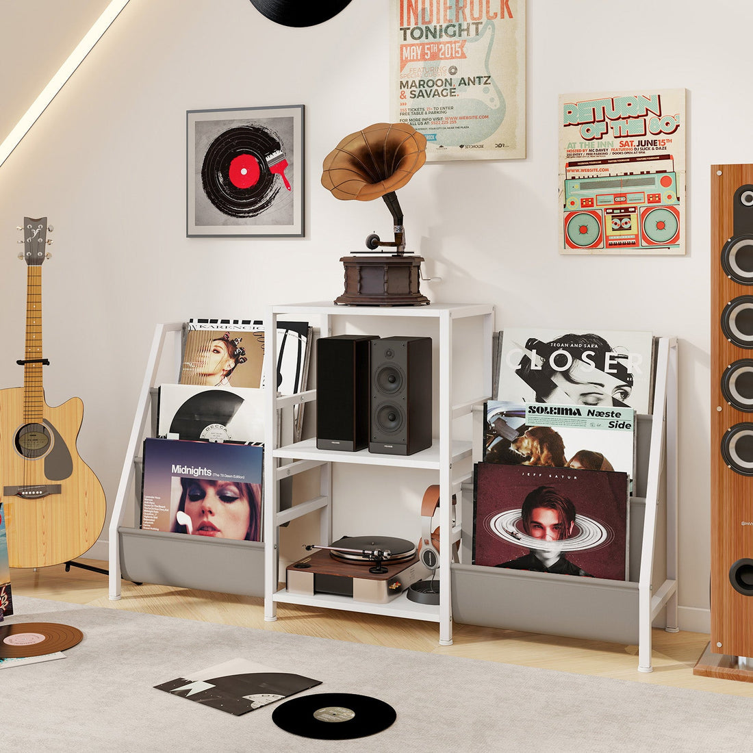 Record Player Stand for up to 200 Albums Turntable Display Stand with 3 Shelves