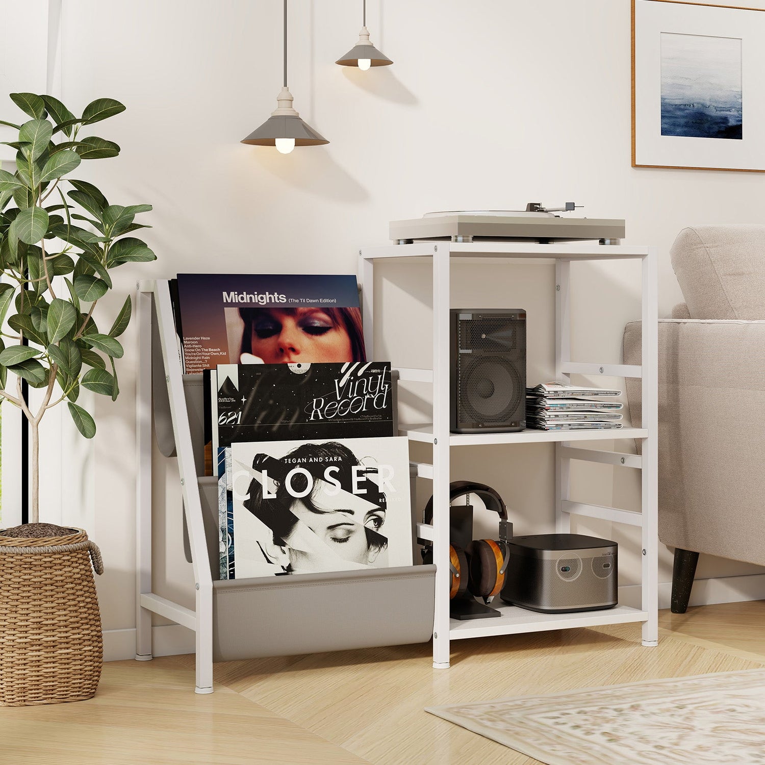 Record Player Stand for up to 200 Albums Turntable Display Stand with 3 Shelves
