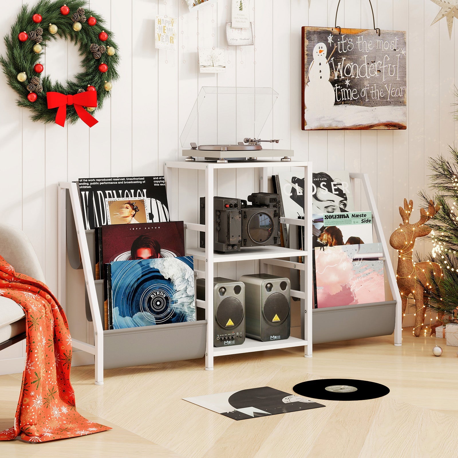 Record Player Stand for up to 200 Albums Turntable Display Stand with 3 Shelves