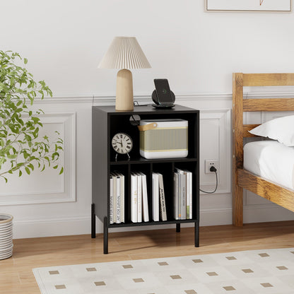 Record Player Stand with Record Storage Shelf and Charging Station