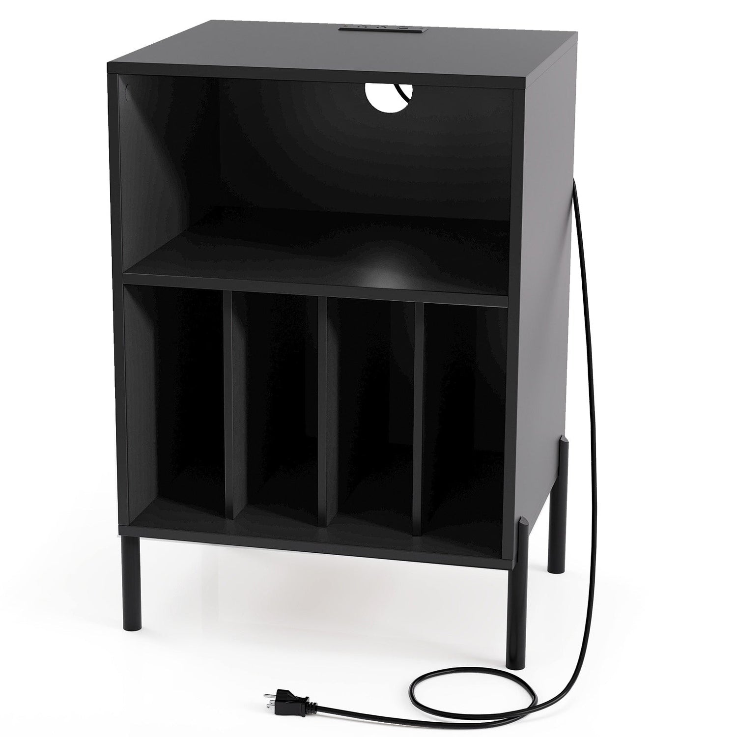 Record Player Stand with Record Storage Shelf and Charging Station