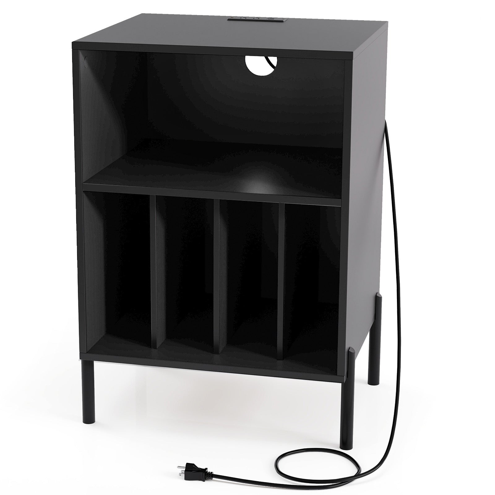 Record Player Stand with Record Storage Shelf and Charging Station