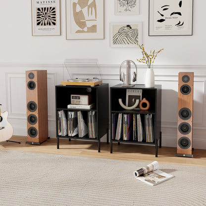 Record Player Stand with Record Storage Shelf and Charging Station
