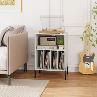 Record Player Stand with Record Storage Shelf and Charging Station