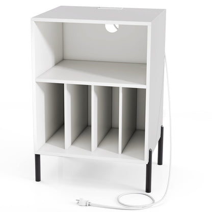 Record Player Stand with Record Storage Shelf and Charging Station