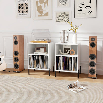Record Player Stand with Record Storage Shelf and Charging Station