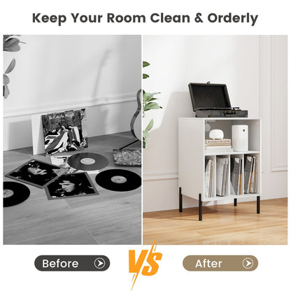 Record Player Stand with Record Storage Shelf and Charging Station