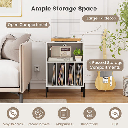 Record Player Stand with Record Storage Shelf and Charging Station