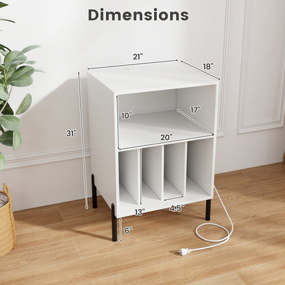 Record Player Stand with Record Storage Shelf and Charging Station