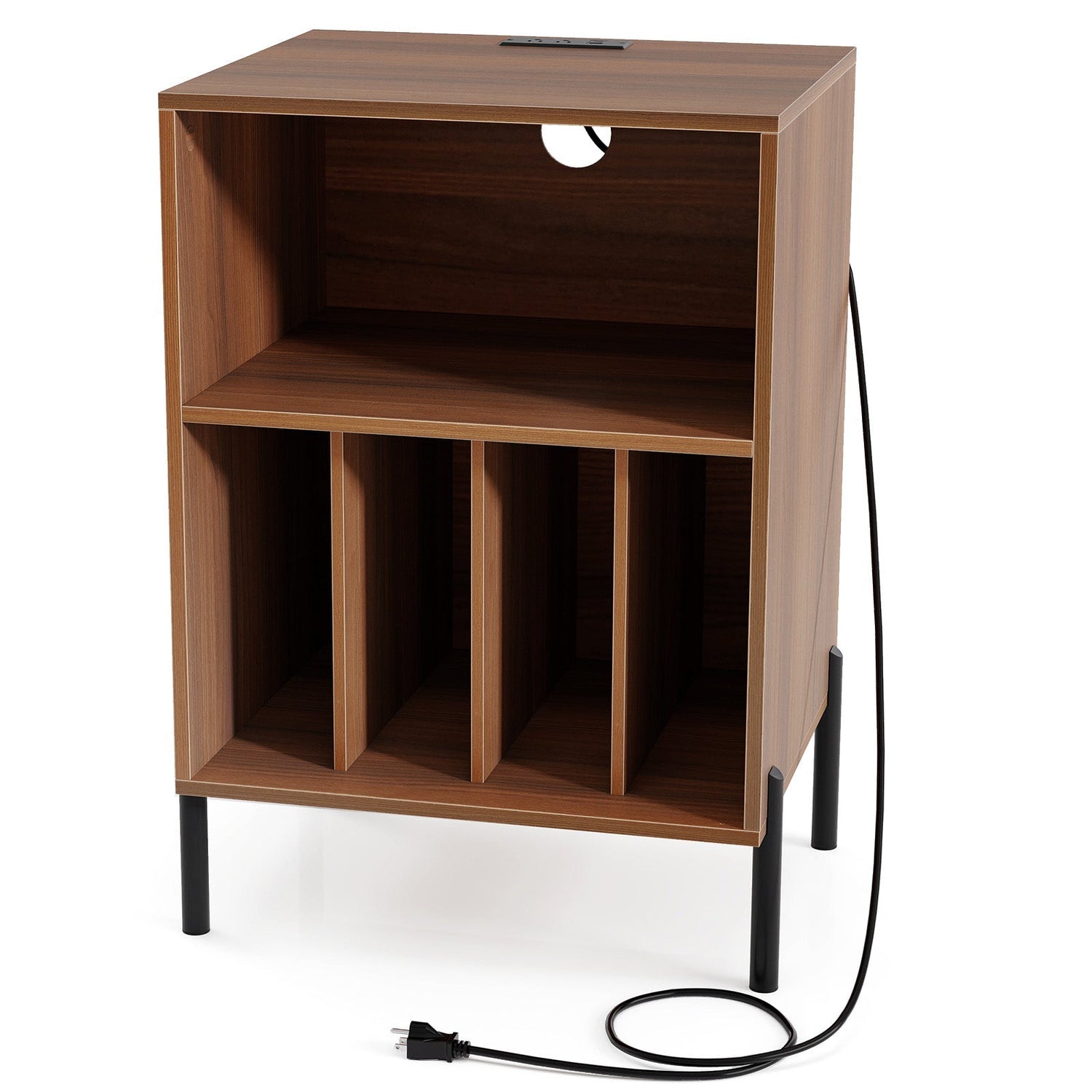 Record Player Stand with Record Storage Shelf and Charging Station