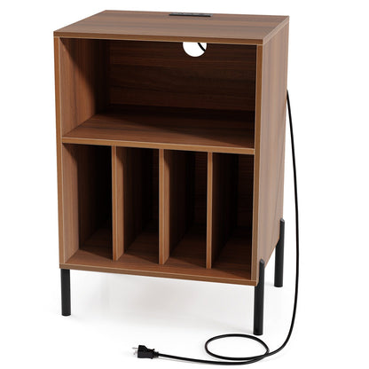 Record Player Stand with Record Storage Shelf and Charging Station
