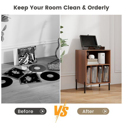 Record Player Stand with Record Storage Shelf and Charging Station