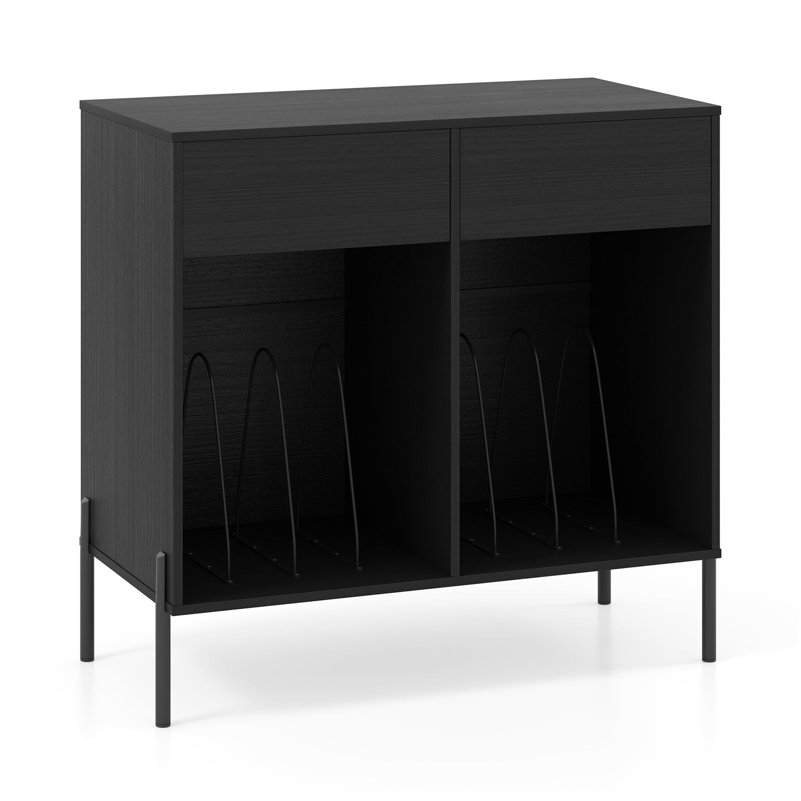 Record Player Stand with Power Outlets Double Wide Turntable Stand Vinyl Record Storage Table