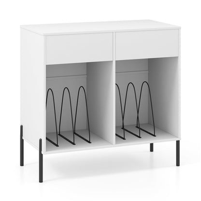 Record Player Stand with Power Outlets Double Wide Turntable Stand Vinyl Record Storage Table