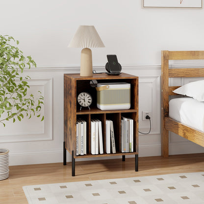 Record Player Stand with Record Storage Shelf and Charging Station