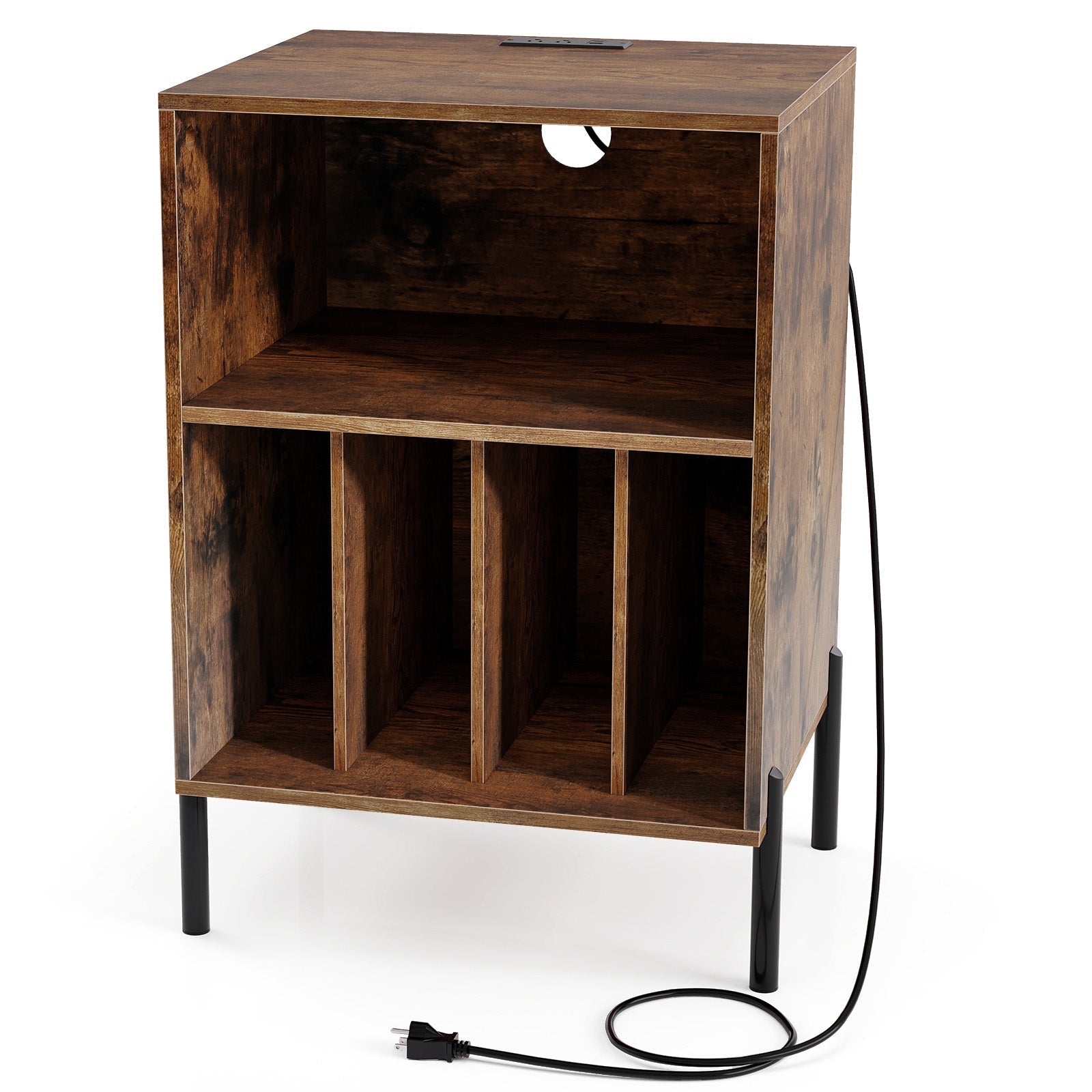 Record Player Stand with Record Storage Shelf and Charging Station