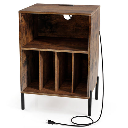 Record Player Stand with Record Storage Shelf and Charging Station
