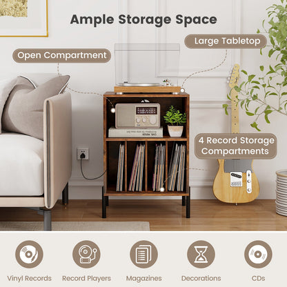 Record Player Stand with Record Storage Shelf and Charging Station