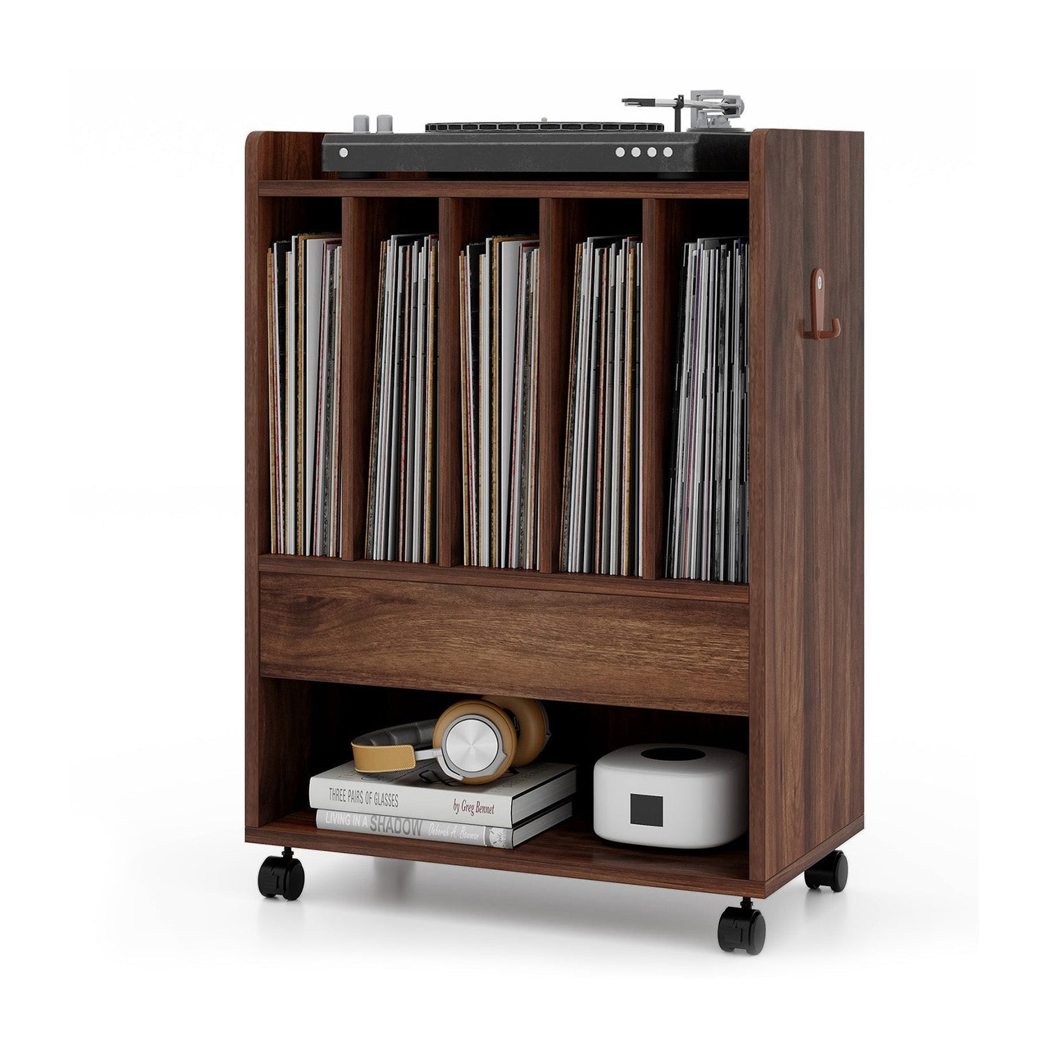 Record Rolling Turntable Player Stand with Drawer