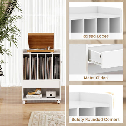 Record Rolling Turntable Player Stand with Drawer
