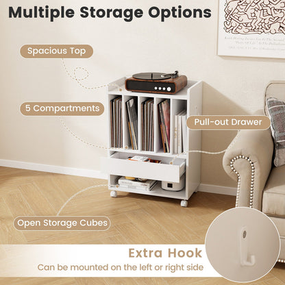 Record Rolling Turntable Player Stand with Drawer