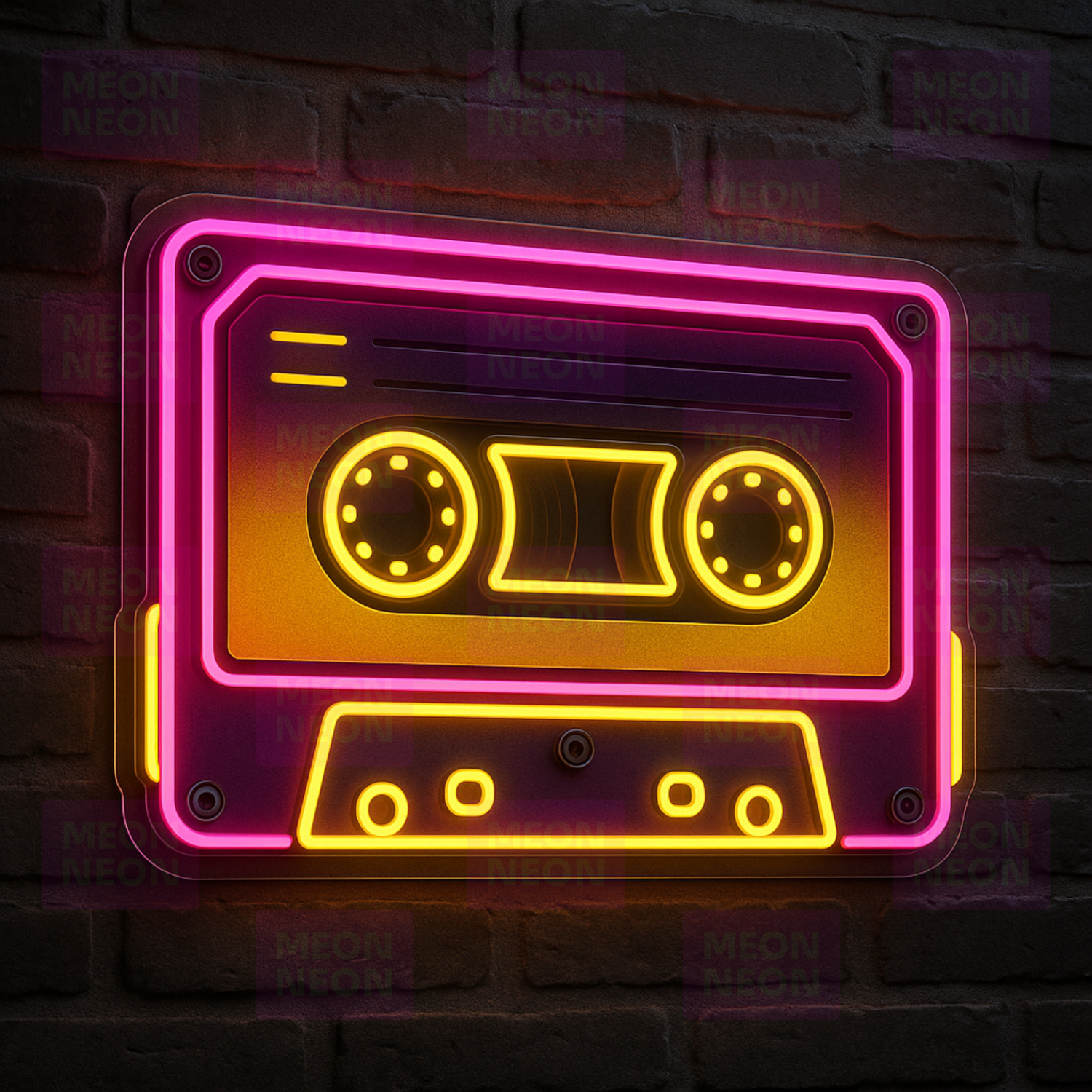 Retro Cassette Tape LED Neon Sign - Vintage Audio - Hot Pink &amp; Golden Yellow - Music Nostalgia
