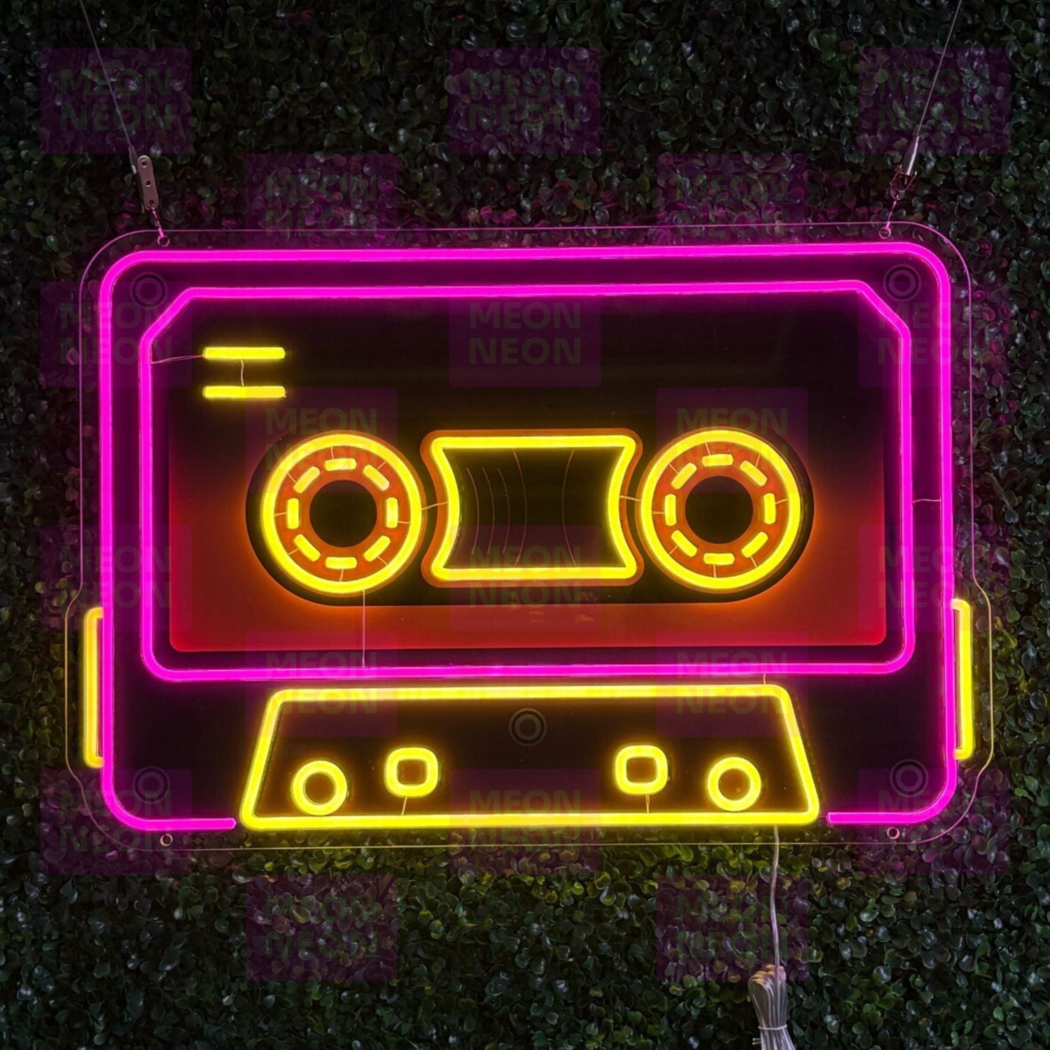 Retro Cassette Tape LED Neon Sign - Vintage Audio - Hot Pink &amp; Golden Yellow - Music Nostalgia