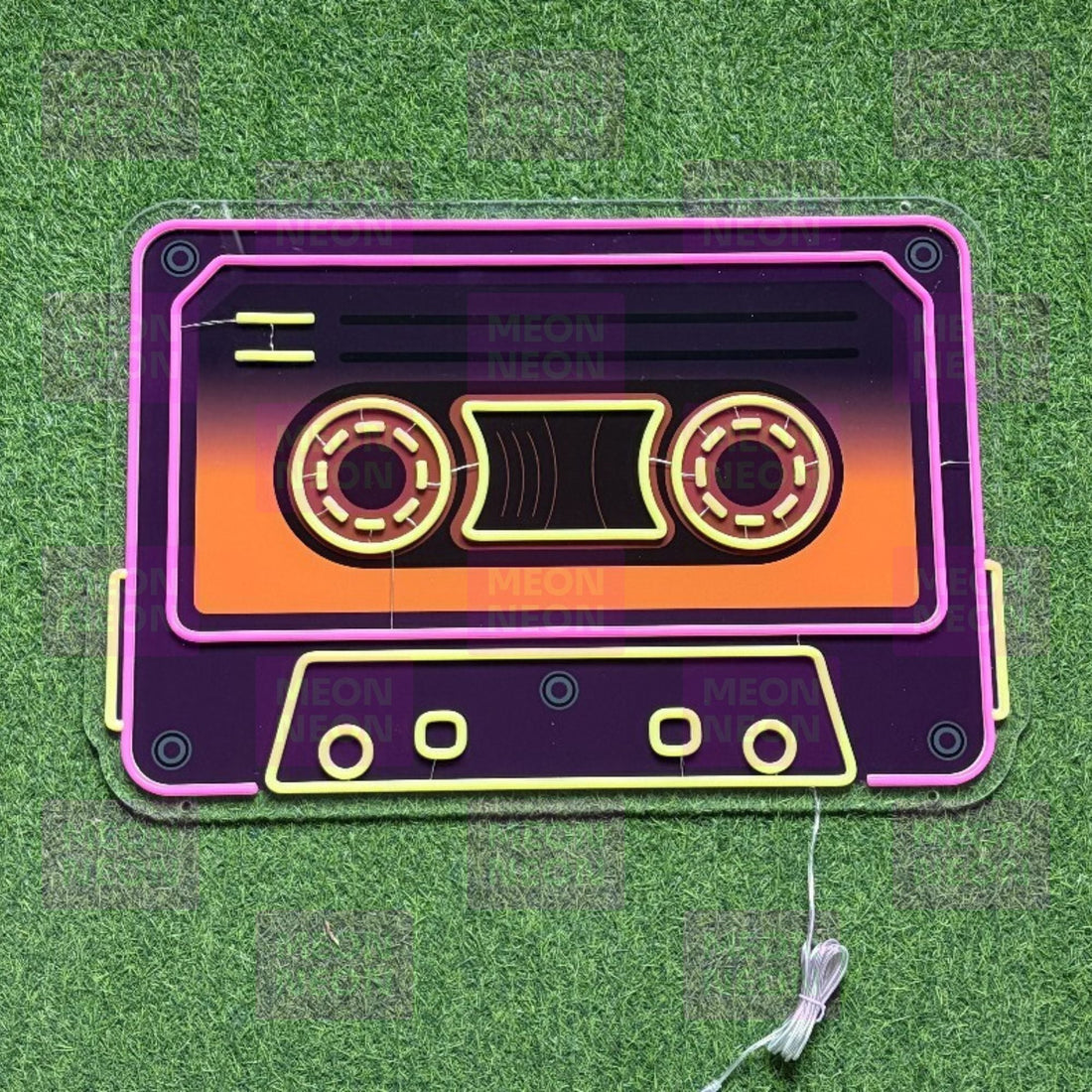 Retro Cassette Tape LED Neon Sign - Vintage Audio - Hot Pink &amp; Golden Yellow - Music Nostalgia