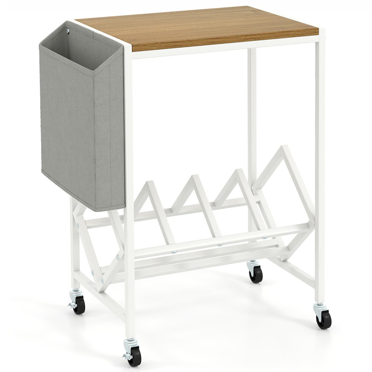 Rolling Record Player Stand 2-Tier with Vinyl Storage and Magazine Holder Bag