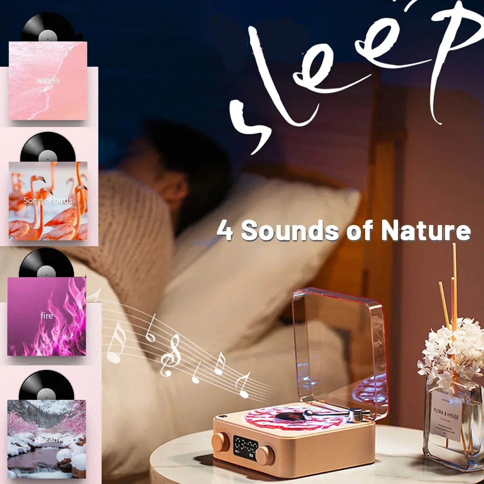 NNEOBA Retro Bluetooth Turntable Speaker Pink