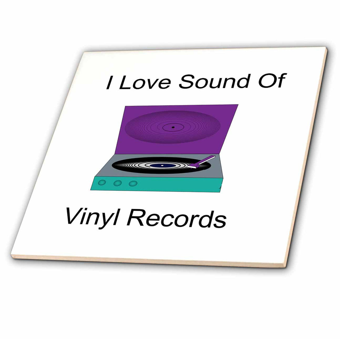 3dRose Image of Text Love The Sound of Vinyl Records with Record Player - Tiles (ct-364025)