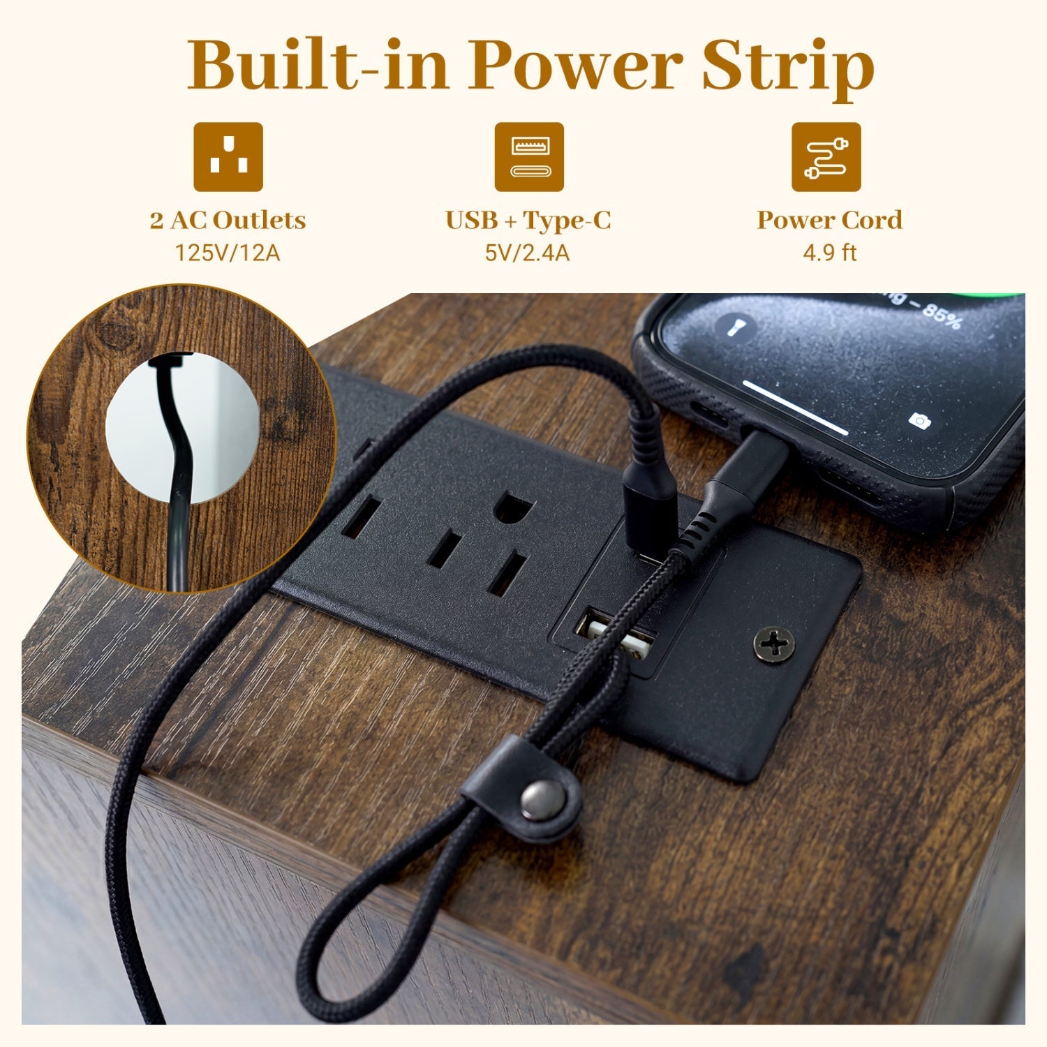 Turntable Record Player Stand with Power Outlets
