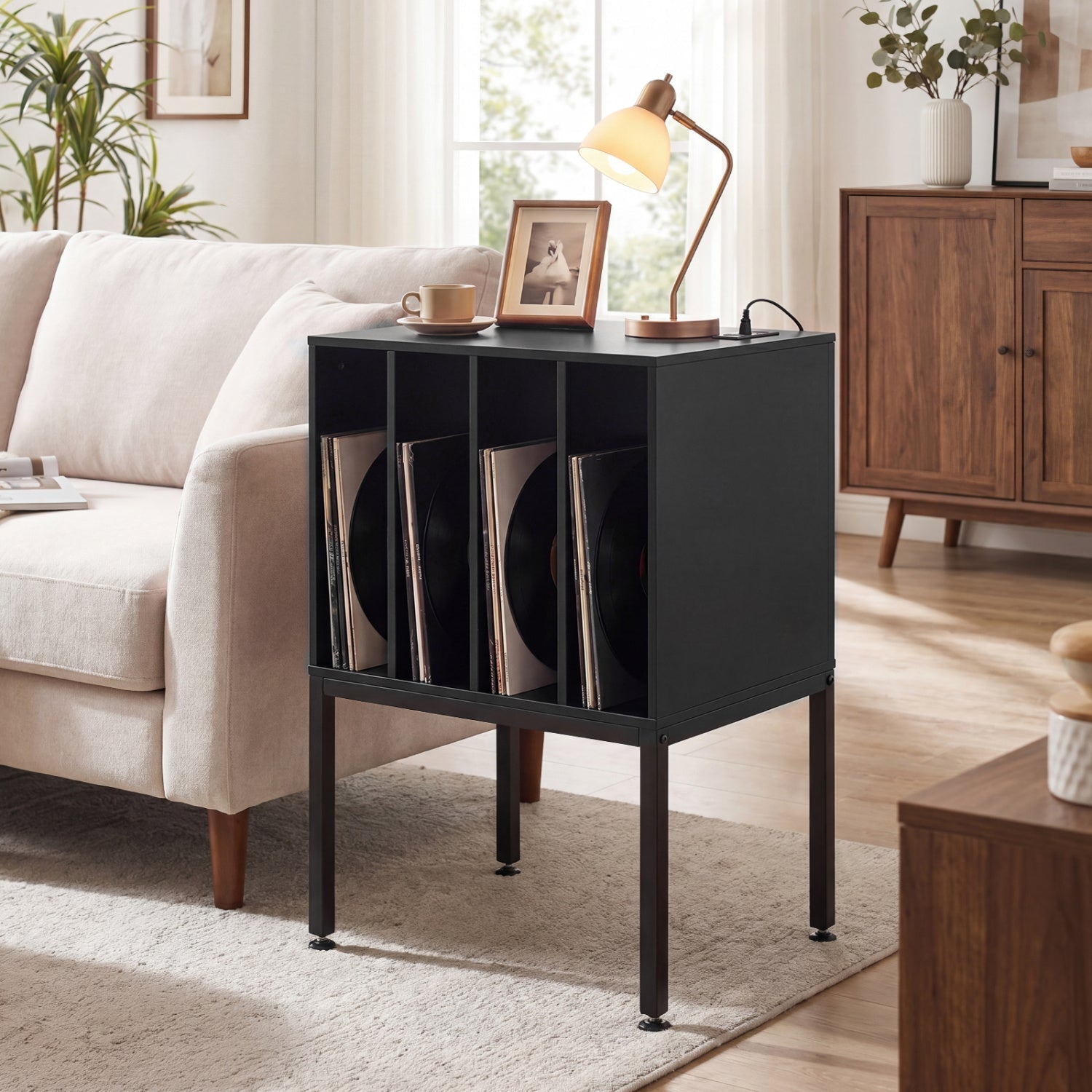 Turntable Record Player Stand with Power Outlets