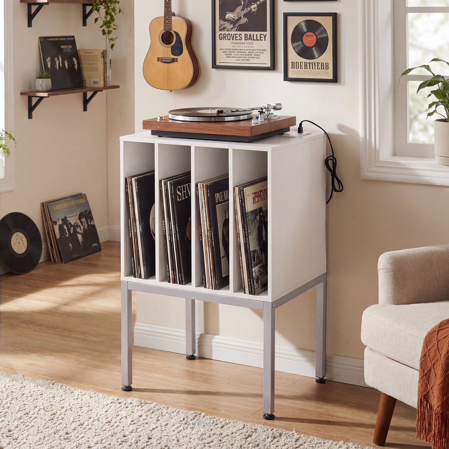 Turntable Record Player Stand with Power Outlets